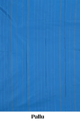Borderless blue striped design arani gift saree with contrast pallu and plain blouse