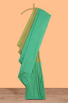 Borderless green dual tone striped design arani gift saree with self pallu and matching blouse