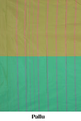 Borderless green dual tone striped design arani gift saree with self pallu and matching blouse
