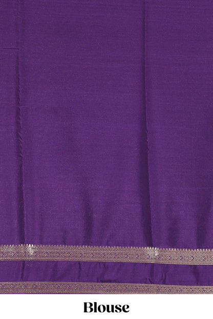 Light blue art mysore silk saree with retta petta contrast border and rich pallu with plain blouse