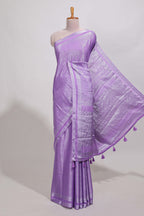 Lavender art mysore silk saree with retta petta contrast border and rich pallu with plain blouse