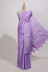 Lavender art mysore silk saree with retta petta contrast border and rich pallu with plain blouse