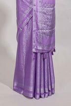 Lavender art mysore silk saree with retta petta contrast border and rich pallu with plain blouse