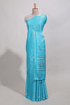 Blue art mysore silk saree with retta petta contrast border and rich pallu with plain blouse