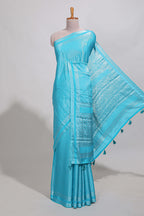 Blue art mysore silk saree with retta petta contrast border and rich pallu with plain blouse