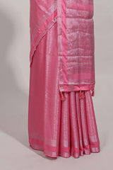 pink art mysore silk saree with retta petta contrast border and rich pallu with plain blouse
