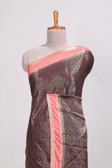 brown art mysore silk saree with retta petta contrast border and rich pallu with plain blouse