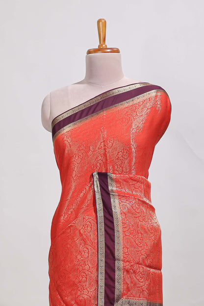 Red art mysore silk saree with retta petta contrast border and rich pallu with plain blouse