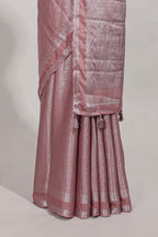Baby pink art mysore silk saree with retta petta contrast border and rich pallu with plain blouse