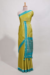 Green art mysore silk saree with retta petta contrast border and rich pallu with plain blouse
