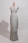 silver art mysore silk saree with retta petta contrast border and rich pallu with plain blouse