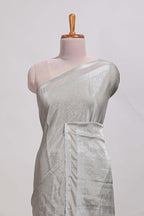 silver art mysore silk saree with retta petta contrast border and rich pallu with plain blouse