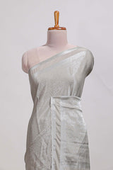 silver art mysore silk saree with retta petta contrast border and rich pallu with plain blouse