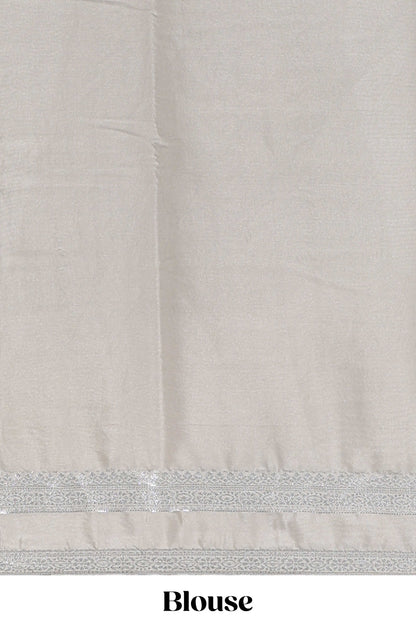 silver art mysore silk saree with retta petta contrast border and rich pallu with plain blouse