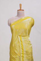 Yellow art mysore silk saree with retta petta contrast border and rich pallu with plain blouse