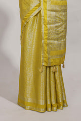 yellow art mysore silk saree with retta petta contrast border and rich pallu with plain blouse