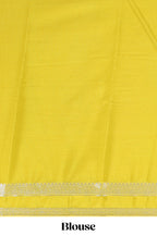 Yellow art mysore silk saree with retta petta contrast border and rich pallu with plain blouse