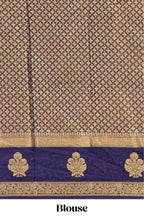 Blue zari motifs art mysore silk saree with contrast zari border and blouse