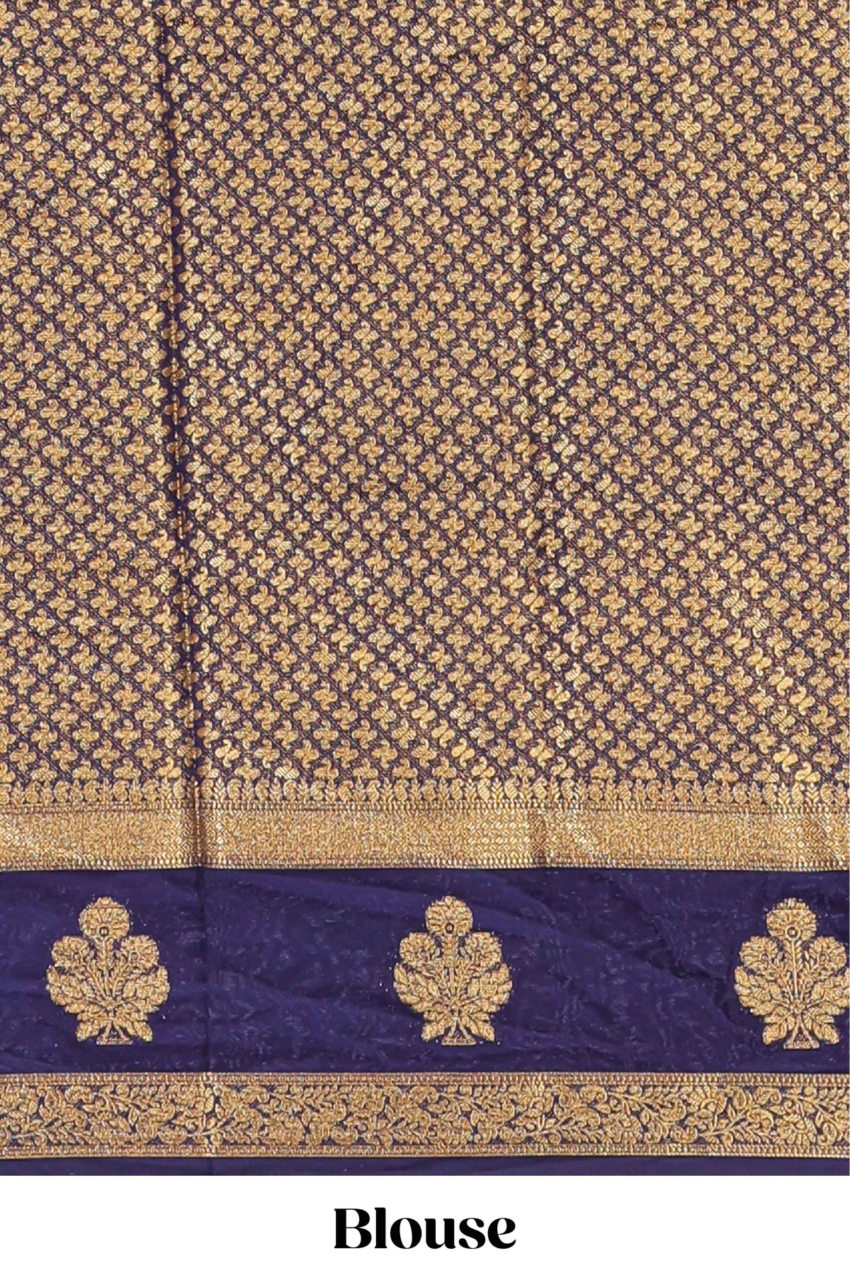 Blue zari motifs art mysore silk saree with contrast zari border and blouse