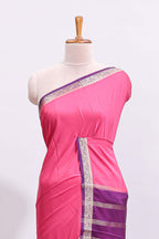 Pink plain art mysore silk saree with contrast zari border and contrast blouse
