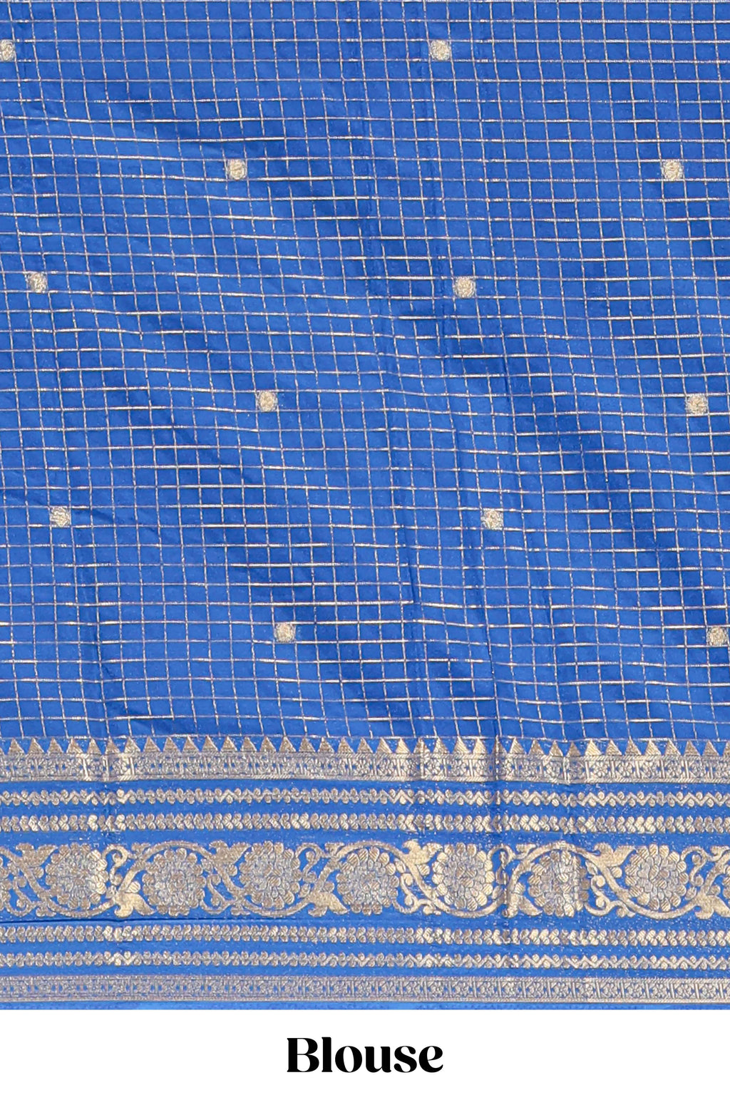 Green zari checked art mysore silk saree with contrast zari border and motifs blouse