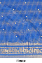 Green zari checked art mysore silk saree with contrast zari border and motifs blouse