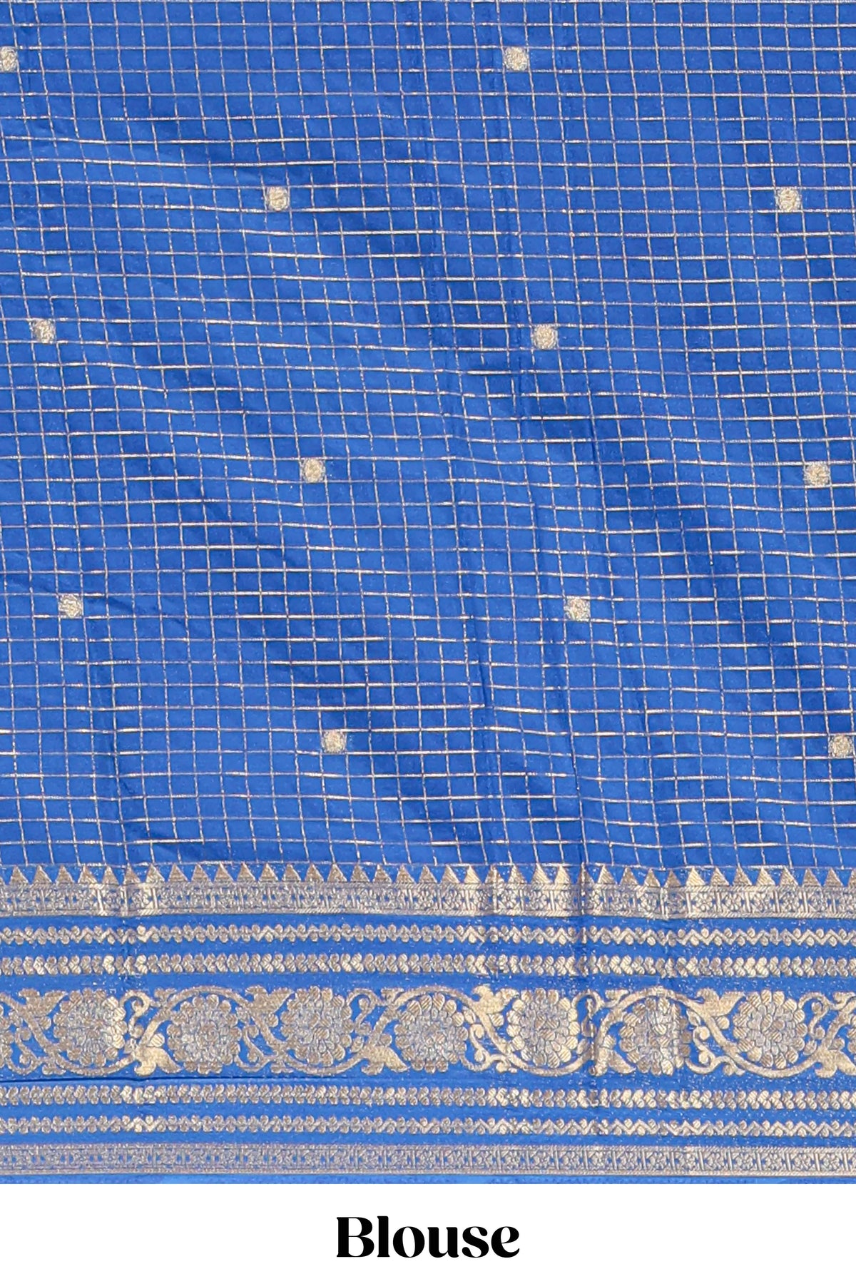 Green zari checked art mysore silk saree with contrast zari border and motifs blouse