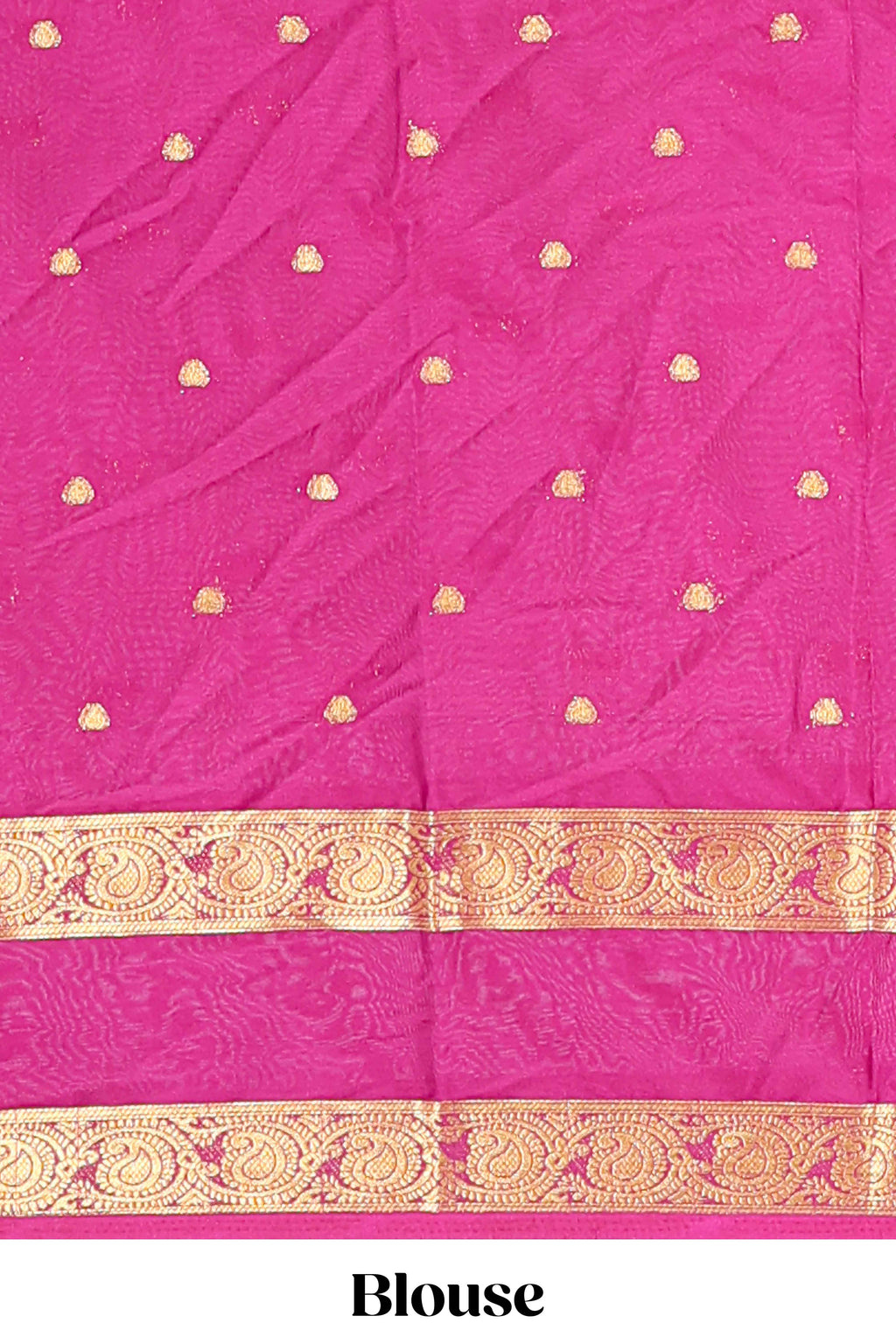 Pink zari butta art mysore silk saree with contrast zari border and motifs blouse