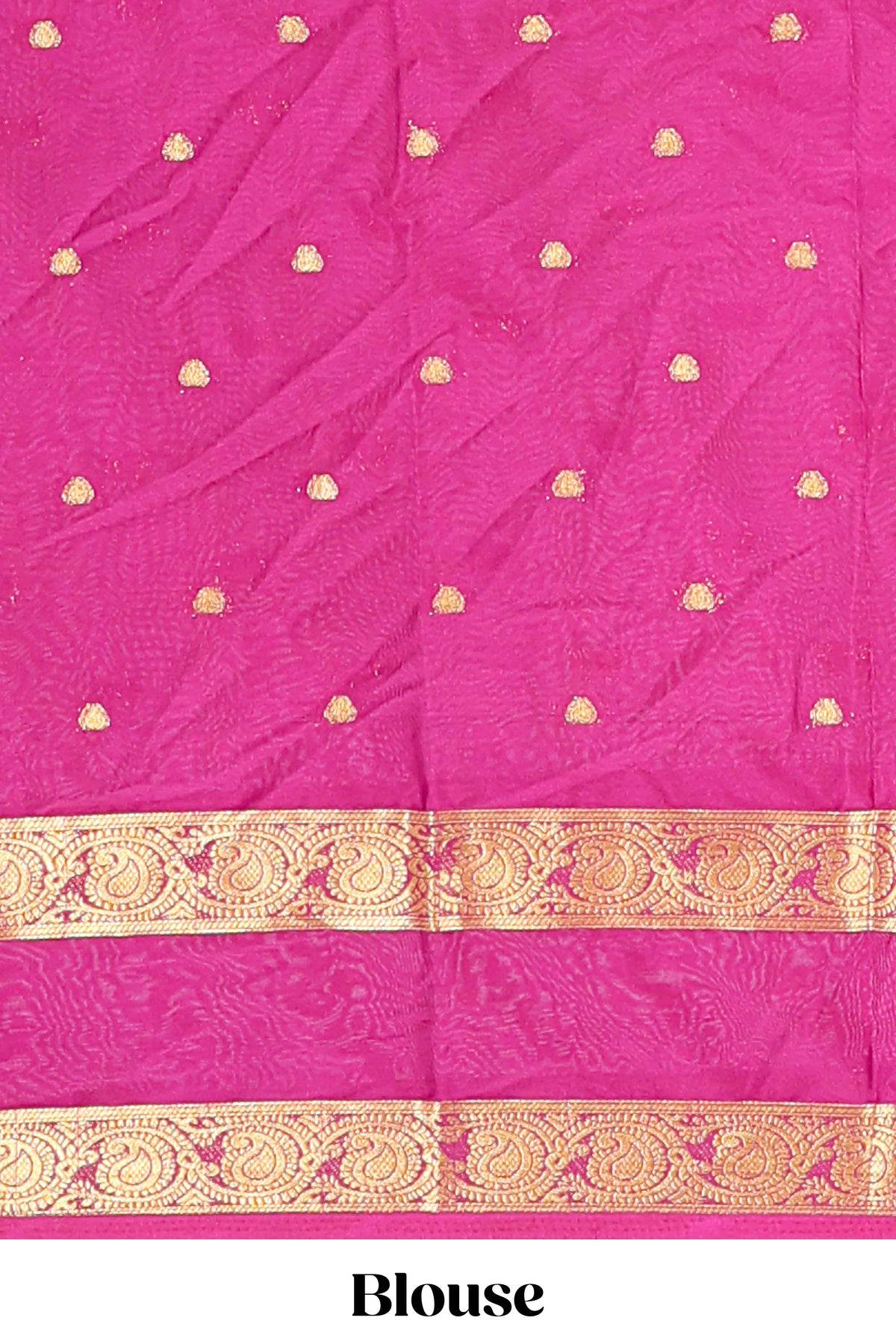 Pink zari butta art mysore silk saree with contrast zari border and motifs blouse