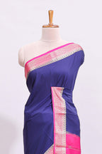 Blue plain art mysore silk saree with contrast zari border and blouse