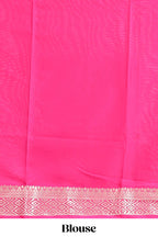 Blue plain art mysore silk saree with contrast zari border and blouse