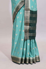 Turquoise blue zari butta art mysore silk saree with contrast border andblouse