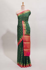 Green floral zari motifs design art mysore silk saree with contrast zari border and blouse