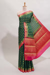 Green floral zari motifs design art mysore silk saree with contrast zari border and blouse