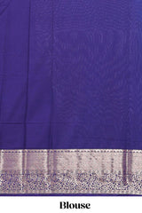 Cyan Blue floral butta motifs art mysore silk saree with contrast zari border and plain blouse