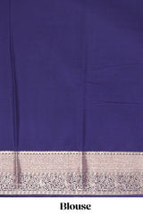 Hot pink floral butta motifs art mysore silk saree with contrast zari border and plain blouse