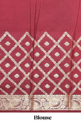Bright orange jaal pattern with small floral motifs art mysore silk saree with contrast border and blouse