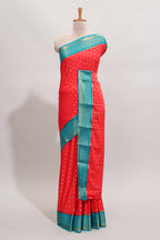 Red zari motifs design art mysore silk saree with contrast zari border and blouse