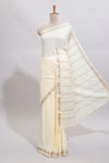 Off white plain art mysore silk saree with self zari border and matching blouse