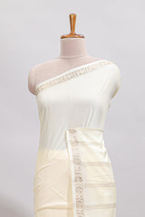 Off white plain art mysore silk saree with self zari border and matching blouse