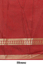 Green checked art mysore silk saree with contrast zari border and blouse