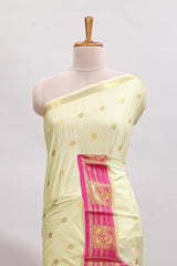 Cream butta designed art mysore silk saree with contrast zari border and blouse