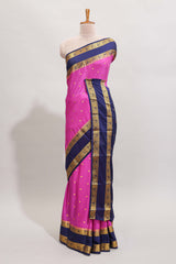 Magenta butta designed art mysore silk saree with contrast zari border and blouse