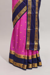 Magenta butta designed art mysore silk saree with contrast zari border and blouse