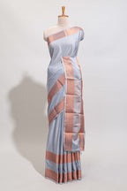 Sky blue plain art mysore silk saree with contrast zari border and matching blouse