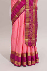Peach butta designed art mysore silk saree with contrast zari border and blouse