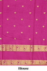 Peach butta designed art mysore silk saree with contrast zari border and blouse