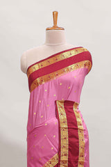 Pink butta designed art mysore silk saree with contrast zari border and blouse