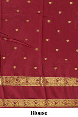 Pink butta designed art mysore silk saree with contrast zari border and blouse