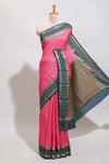 Pink checked zari motifs art mysore silk saree with contrast zari border and checked blouse